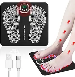 Phixnozar Tapete massageador de pés EMS – almofada massageadora de pés – máquina de massagem dobrável para pés e panturrilhas com 8 modos e 19 níveis de intensidade para relaxamento muscular e alívio