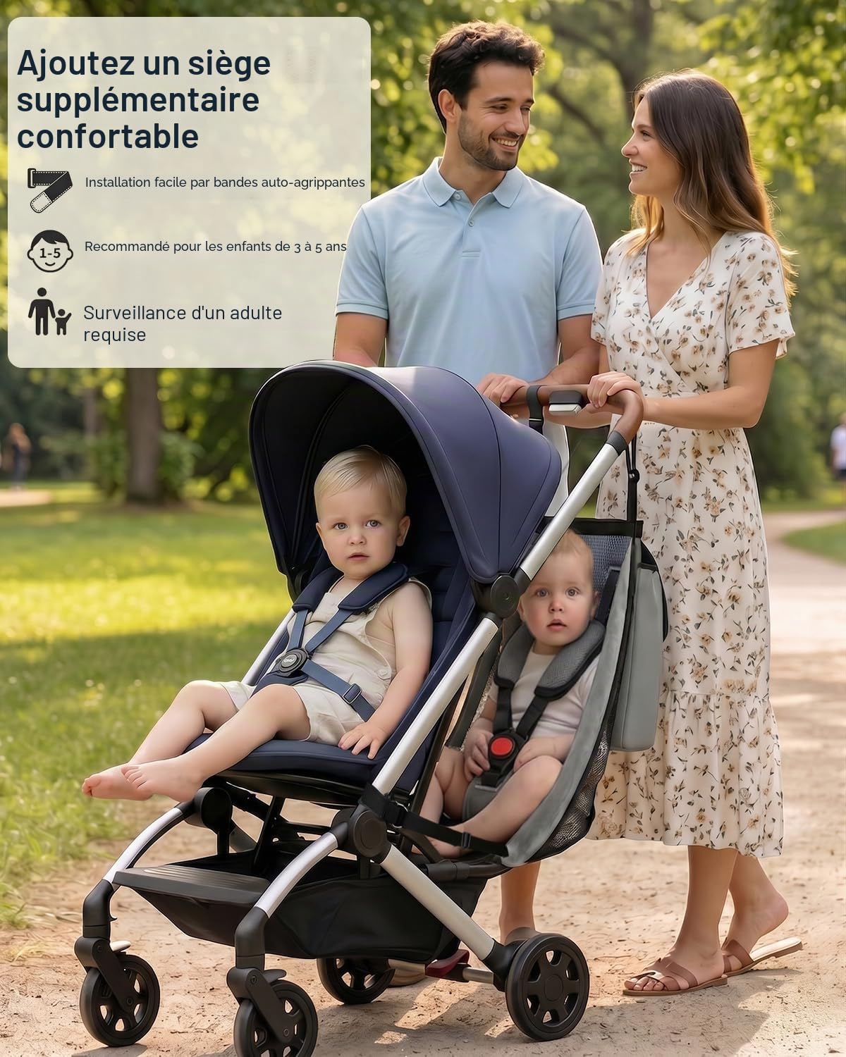 Sangle de siège amovible pour poussettes pliées compatibles, en maille pliable avec sangles réglables, installation sans outil, accessoire uniquement