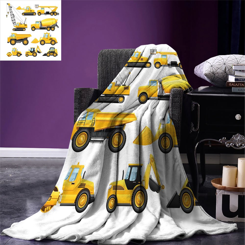 smallbeefly Boys Throw Blanket Abstract Images of Construction Vehicles and Machinery Trucks Bulldozer Crane Velvet Plush Throw Blanket Earth Yellow Black