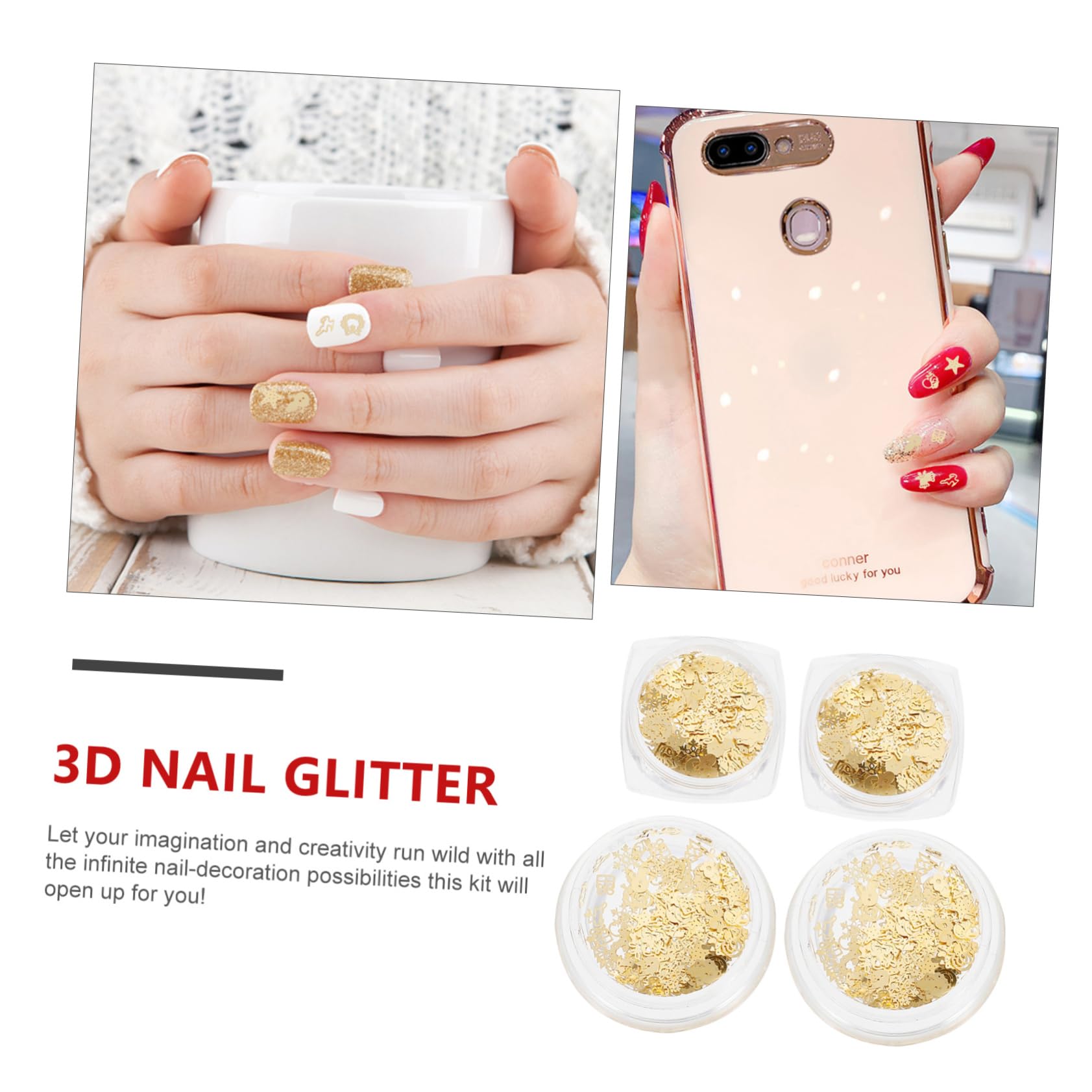 Mikinona 4 Boxes Christmas Sequin Confetti Glitter Manicure Flakes Nail Art Decor