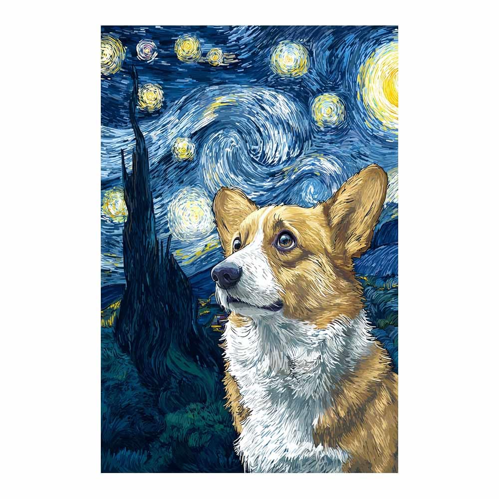 ZAMAEIU Canvas Print Wall Art Corgi Abstract Dog Animal Paintings, Suitable for living room, bedroom, for Kids Room Decoretc.(blue)-30x50cm Unframed