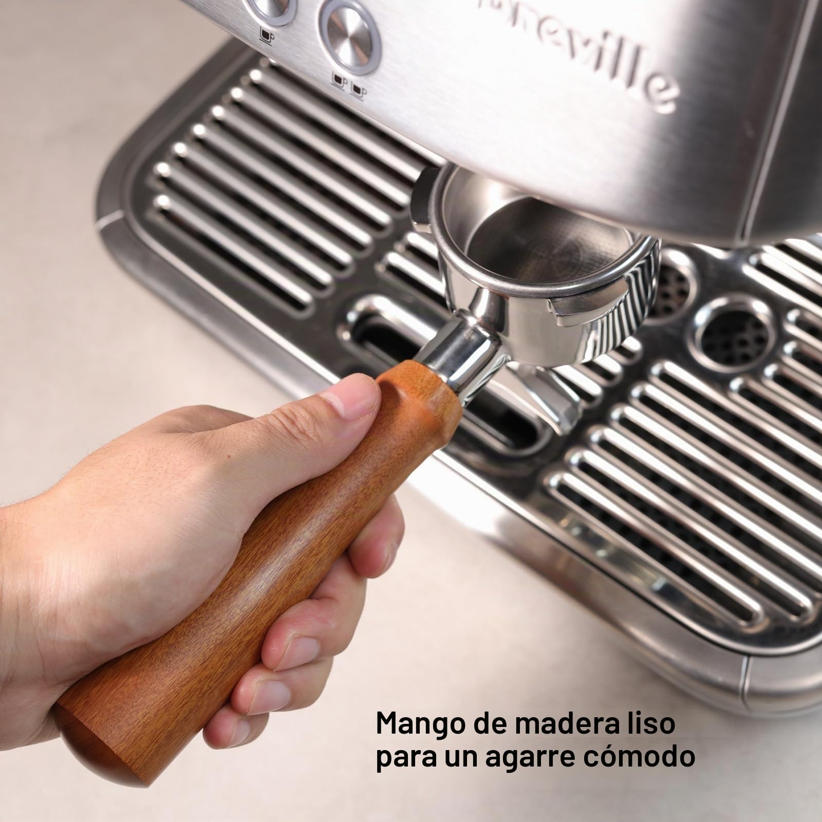 CAPFEI Portafiltro 54 mm doble caño para Sage/Breville Barista BES 870/878/880 cesta de filtro con madera de nogal y portafiltros de acero inoxidable