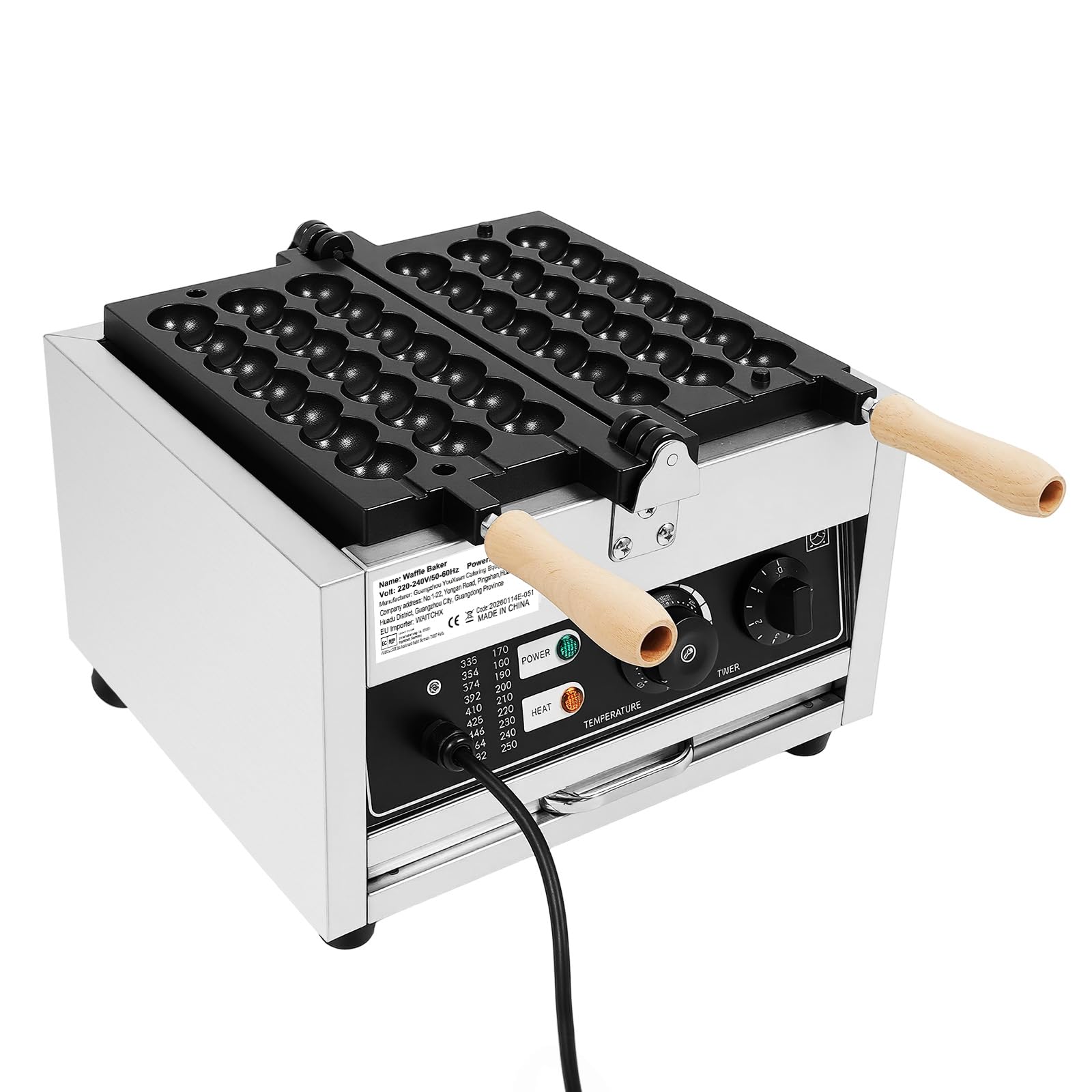 Gofrera comercial de 1500 W, revestimiento antiadherente, máquina de gofres de huevo comercial, doble placa para hornear, máquina eléctrica para cafetería panadería gastronomía