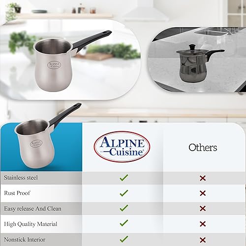 Miniatura 7 de Alpine Cuisine Calentador de café turco de 30 onzas, calentador de mantequilla, mini calentador de café griego de acero inoxidable, olla de leche