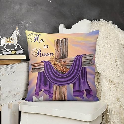 Miniatura 5 de Fundas de almohada con texto en inglés "Easter Religious He is Risen", 18 x 18 pulgadas, decoración del hogar, fundas de cojín para sofá,