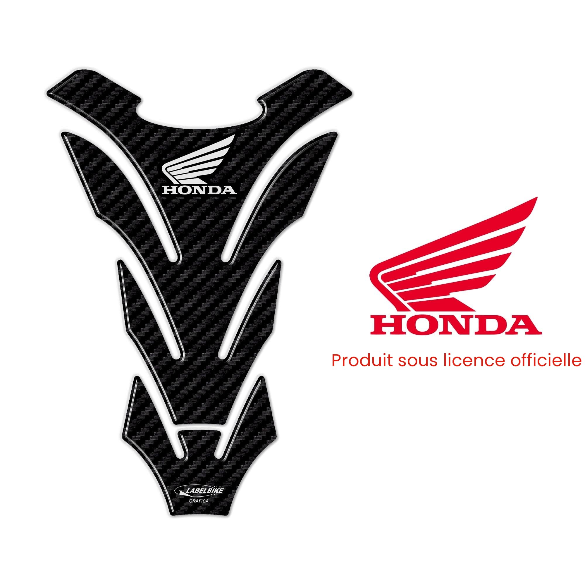 LABELBIKE - Autocollant 3D Moto Réservoir avec Licence Officielle Honda Protection et Décoration en Résine - Effet Carbone et Logo Honda Blanc