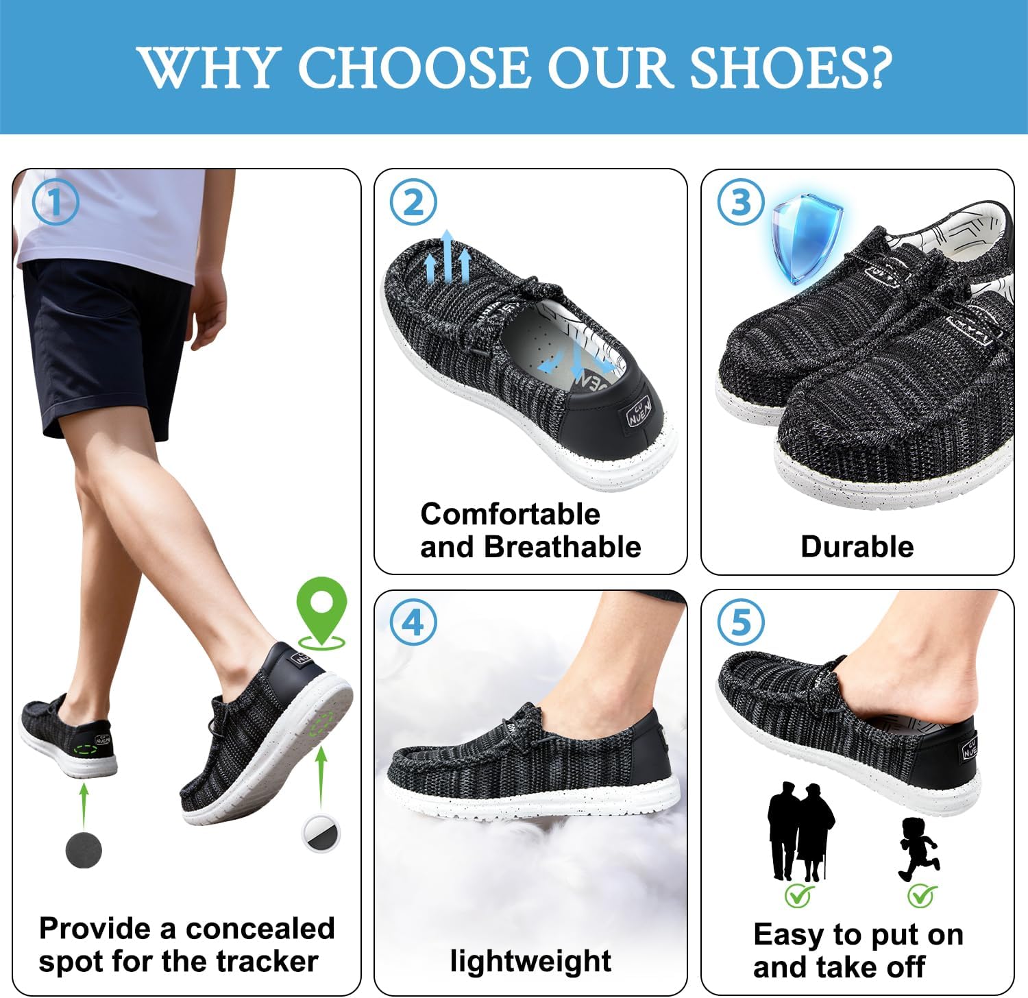 CUNUEN Shoes for Airtag for Kids Toddler Adults with Pocket for Air Tag Hidden Holder