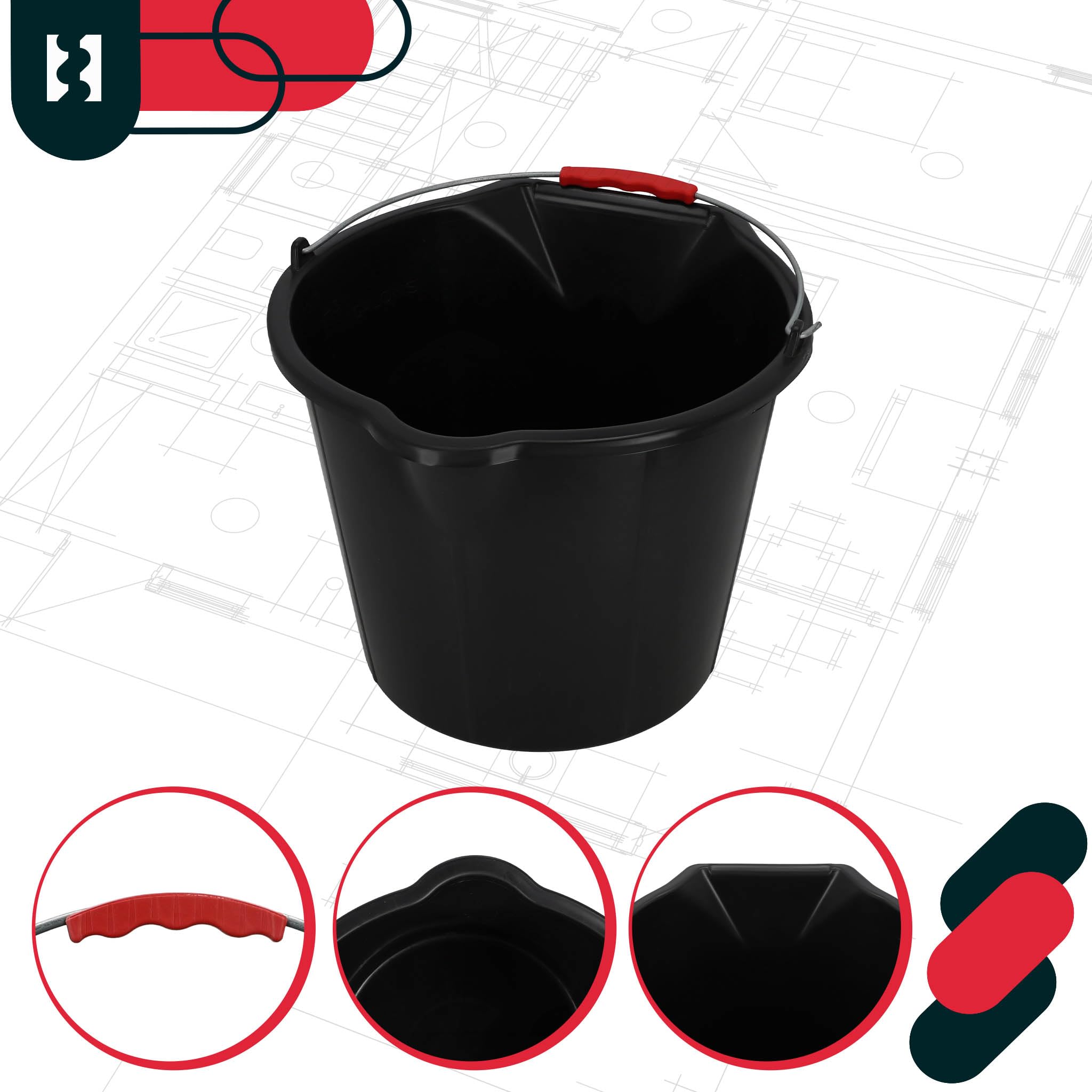 KOTARBAU® Secchio in plastica con beccuccio, 15 l, con manico, colore nero