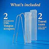 Vista 2 de Mouthology Raspador de lengua (paquete de 2), reduce el mal aliento (fundas de viaje incluidas), limpiadores de lengua de acero inoxidable, raspador