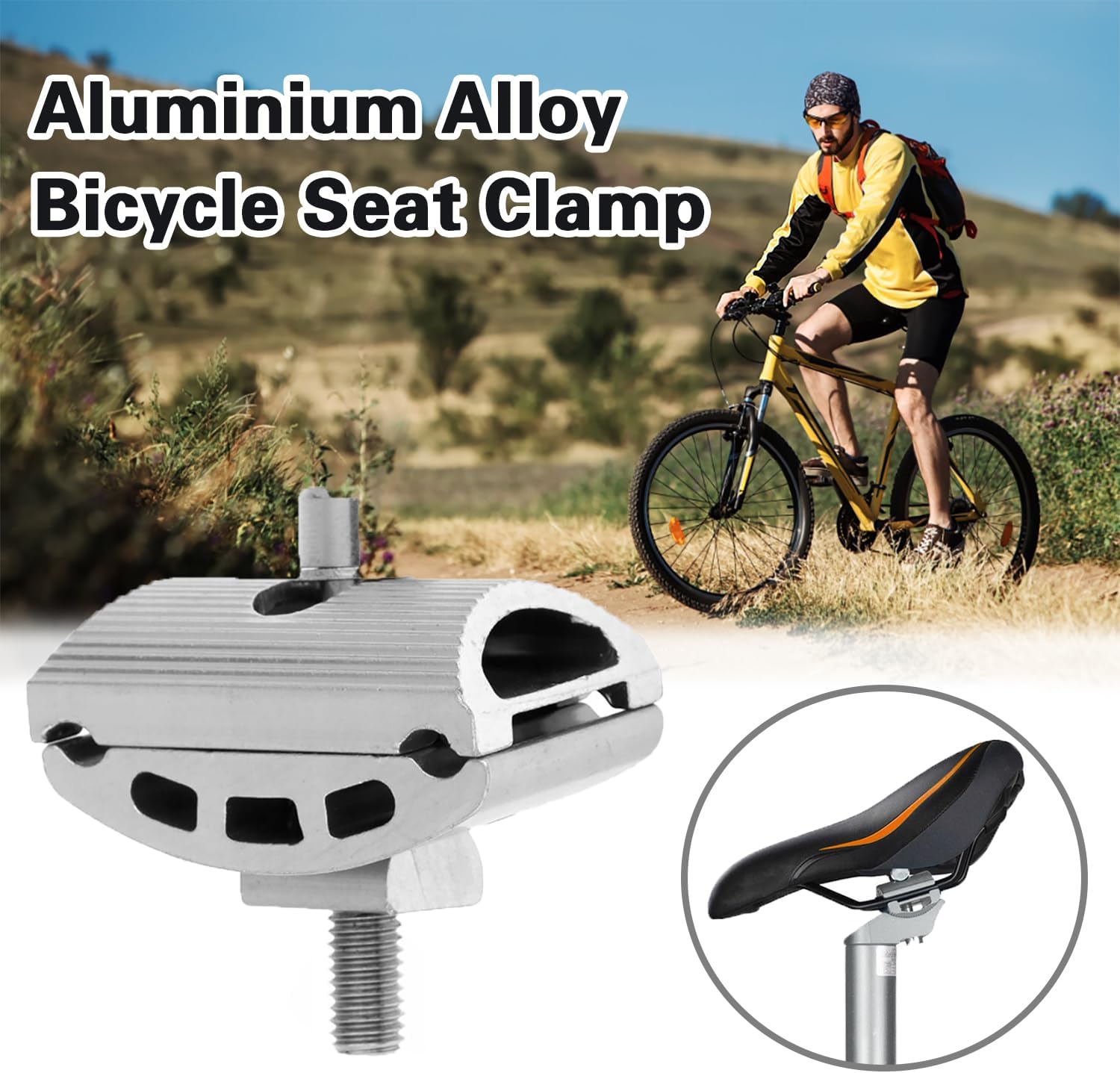1 Pack Aluminum Alloy Bike Seat Clamp, Universal Bicycle Seat Post Clamp Replacement Spare Part for Mountain Bike