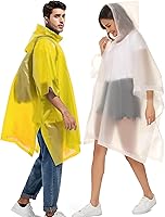 Vista 28 de Paquete de 2 ponchos de lluvia para adultos, reutilizables, impermeables, de supervivencia, emergencia, resistente, con capucha con cordón Azul
