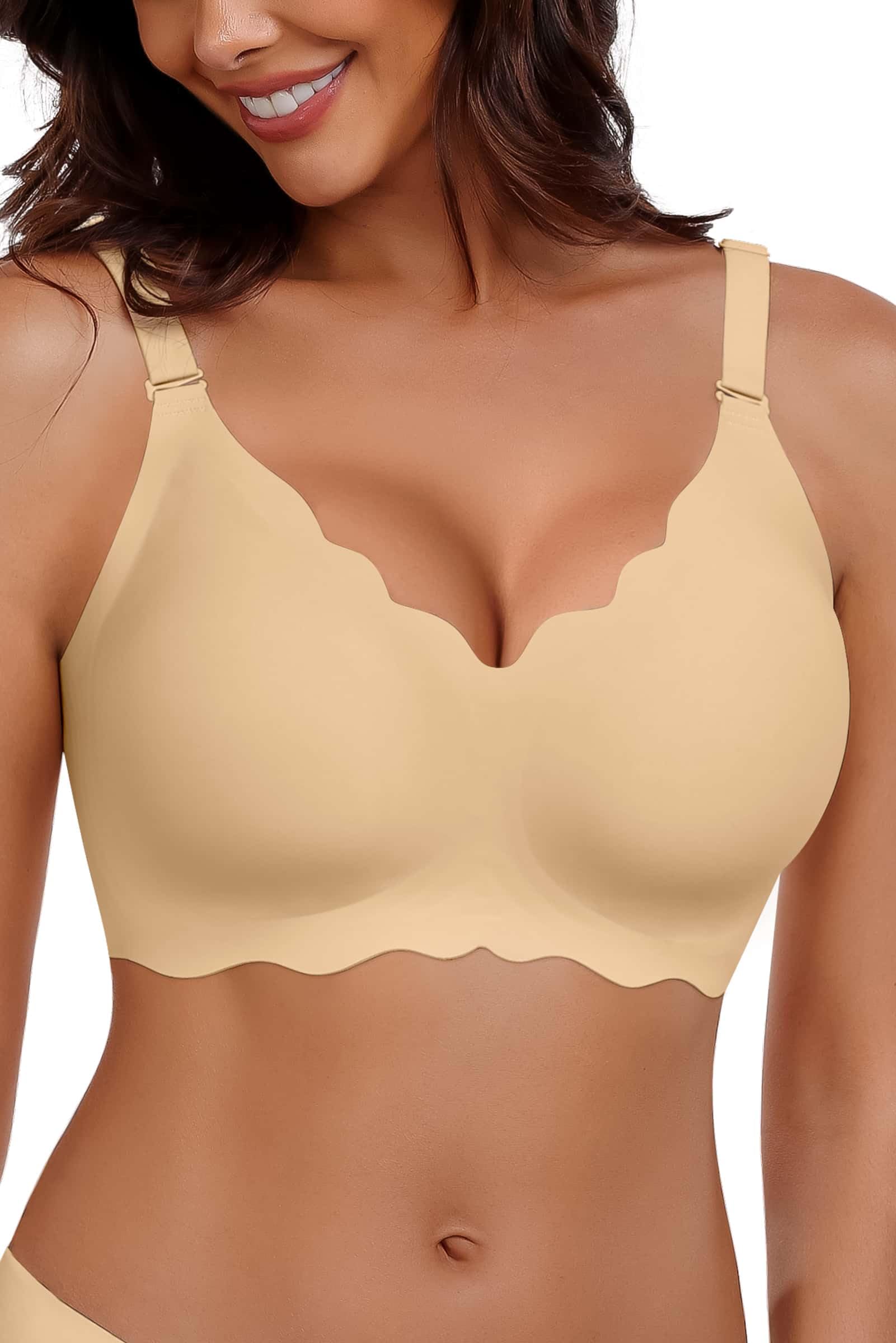 HORISUN Nahtloser Bügelloser BH Damen ohne Bügel V-Ausschnitt Gewellte Bralette mit Weicher Stütze Bequemer T-Shirt-BH