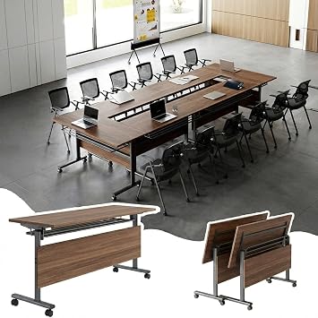Folding Conference Table with Wheels, Flip-Top Modular Training Table, Nesting Space-Saving Meeting Desk for Office, Classroom, Seminar & Conference Rooms
