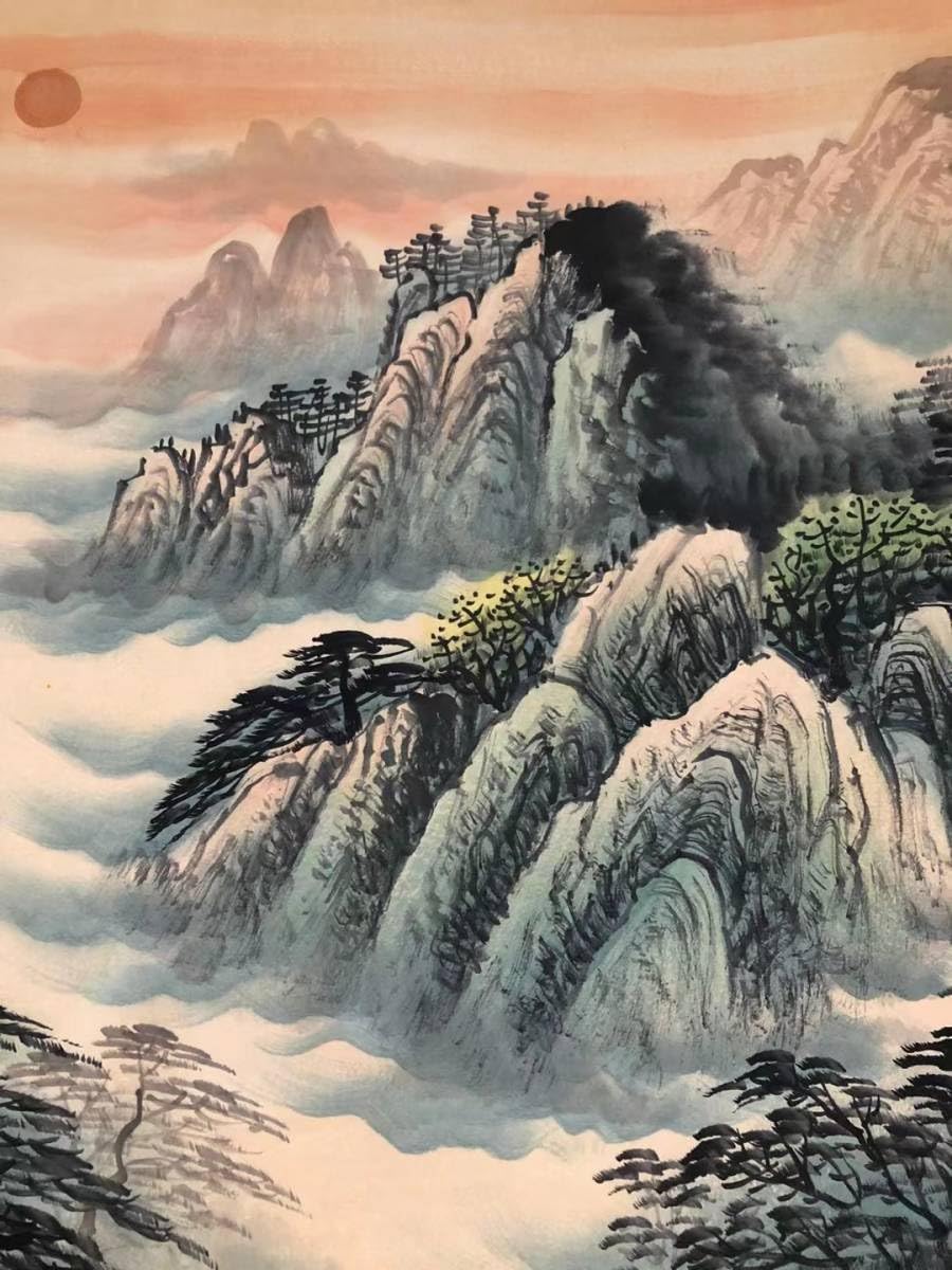 Amazon.co.jp: 珍品旧蔵 中国古画 な古代絹の表装宋文治 晴れた山々が