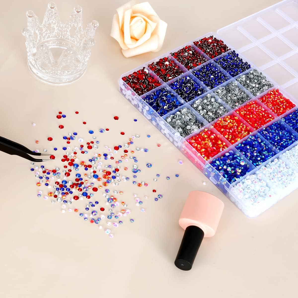 Flatback Rhinestones 21000 pcs Jelly Rhinestone Non-hotfix Resin Crystals Gemstones 6 Colors for Crafts Nails Clothes Shoes Bags Makeup Face Tumbler DIY Decoration (Blue Red Clear Rhinestones)
