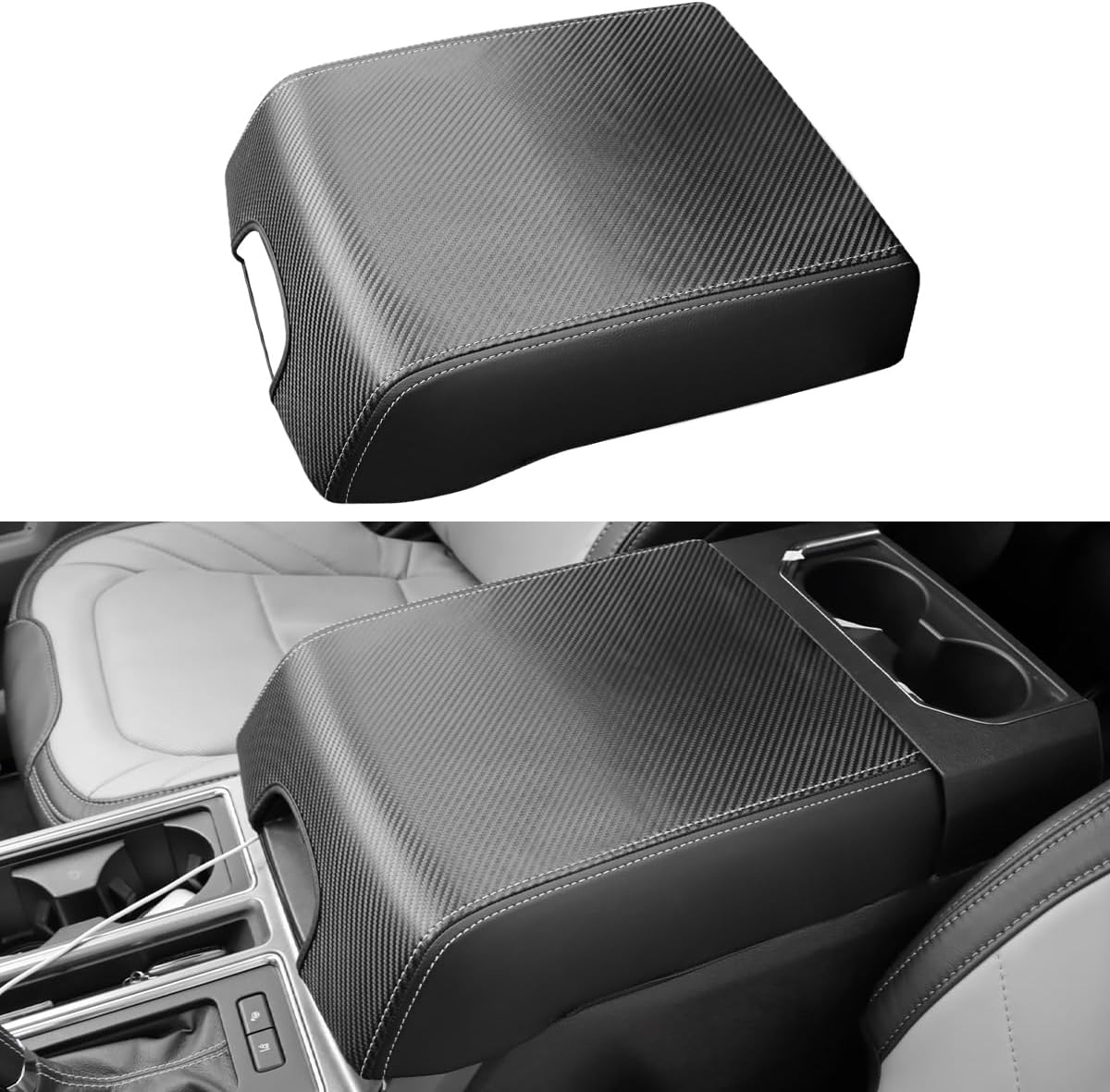 INTGET Center Console Cover for Ford F150 Accessories 2015-2020 2016 2017 2018 2019 Car Middle Lid Seat Armrest Cover Protector Elbow Cushion Pad (Carbon Fiber Texture, 2015-2020) Carbon Fiber Texture 2015-2020
