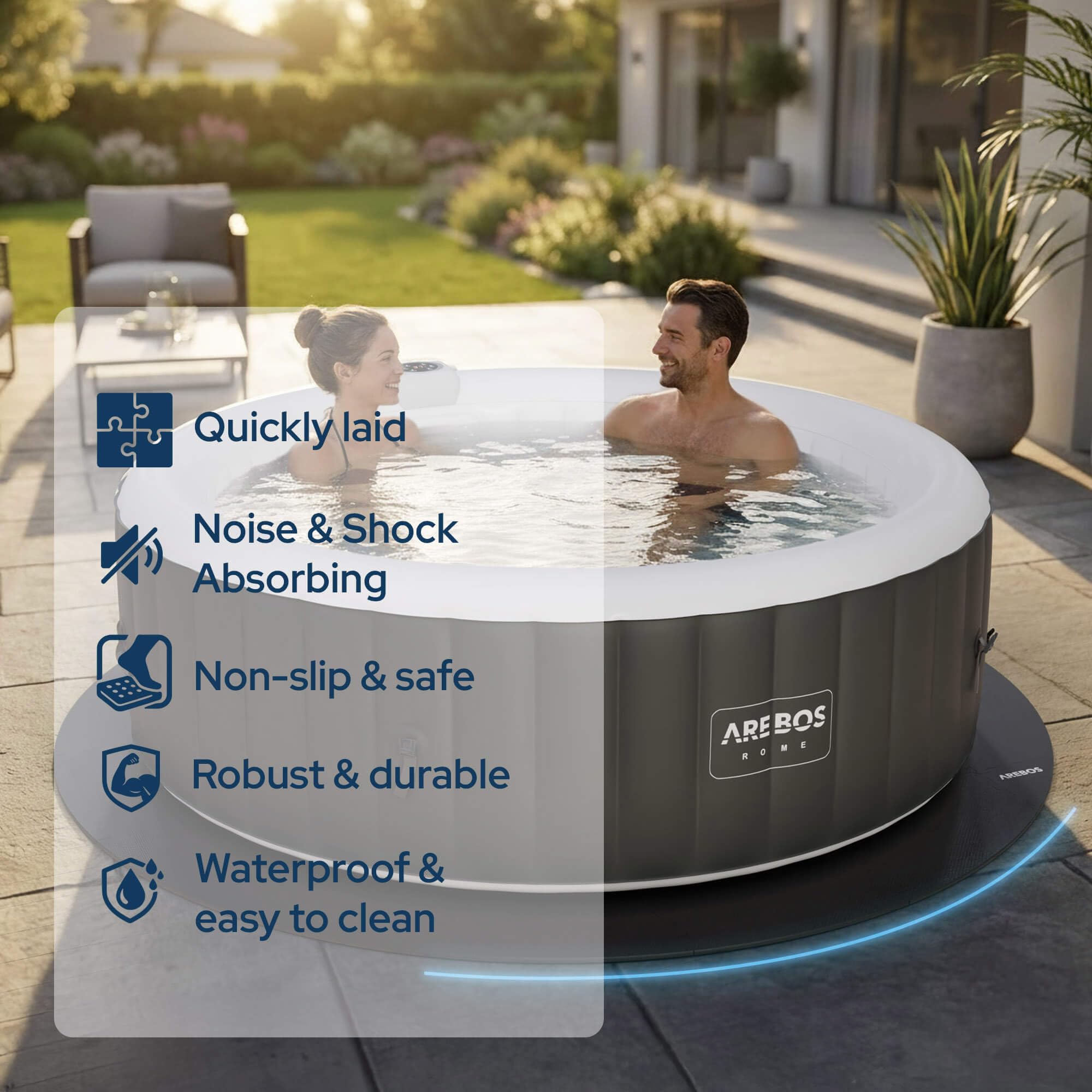 Arebos Esterilla Protectora Redonda Ø 200 cm para Piscina y SPA | Base EVA Tipo Puzzle para Whirlpool | Aislante y Antideslizante | Protección para spas Exteriores e hinchables