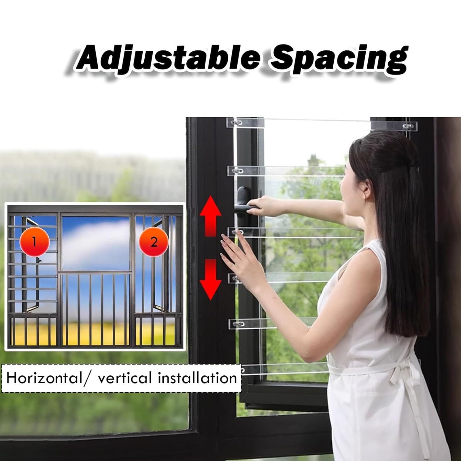 Barandilla De Red De Seguridad For Ventanas | Installazione Orizzontale/verticale, Spaziatura Regolabile, Capacità Di Carico Di 80 Kg, For Camera Da Letto(8 Pack,45cm)