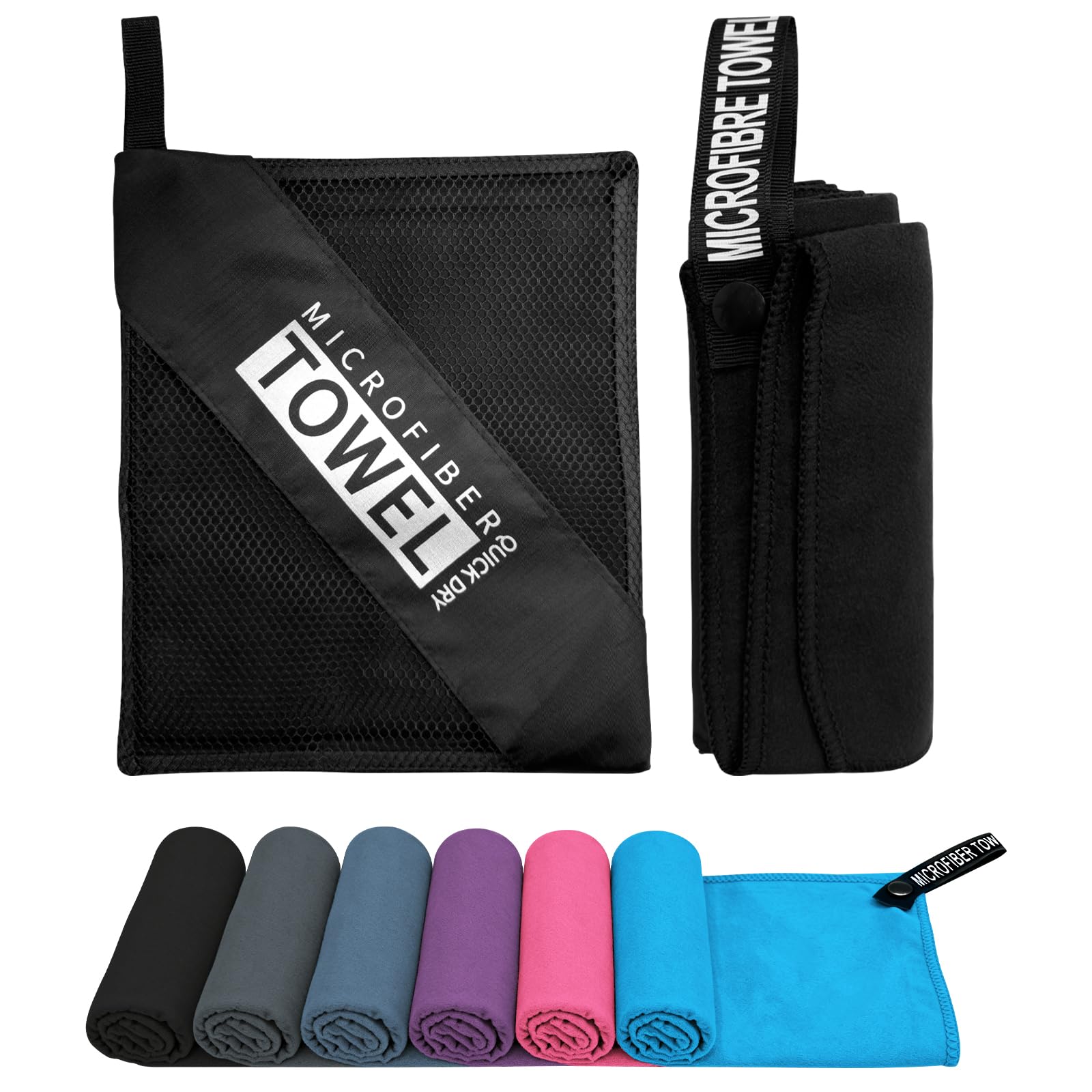 Sevenpers Microfibre Towel โ Quick Dry, Super Absorbent & Ultra Lightweight, Compact Travel Towel for Gym, Beach, Swimming, Running & Camping (Black, 40x80cm) โ image 1
