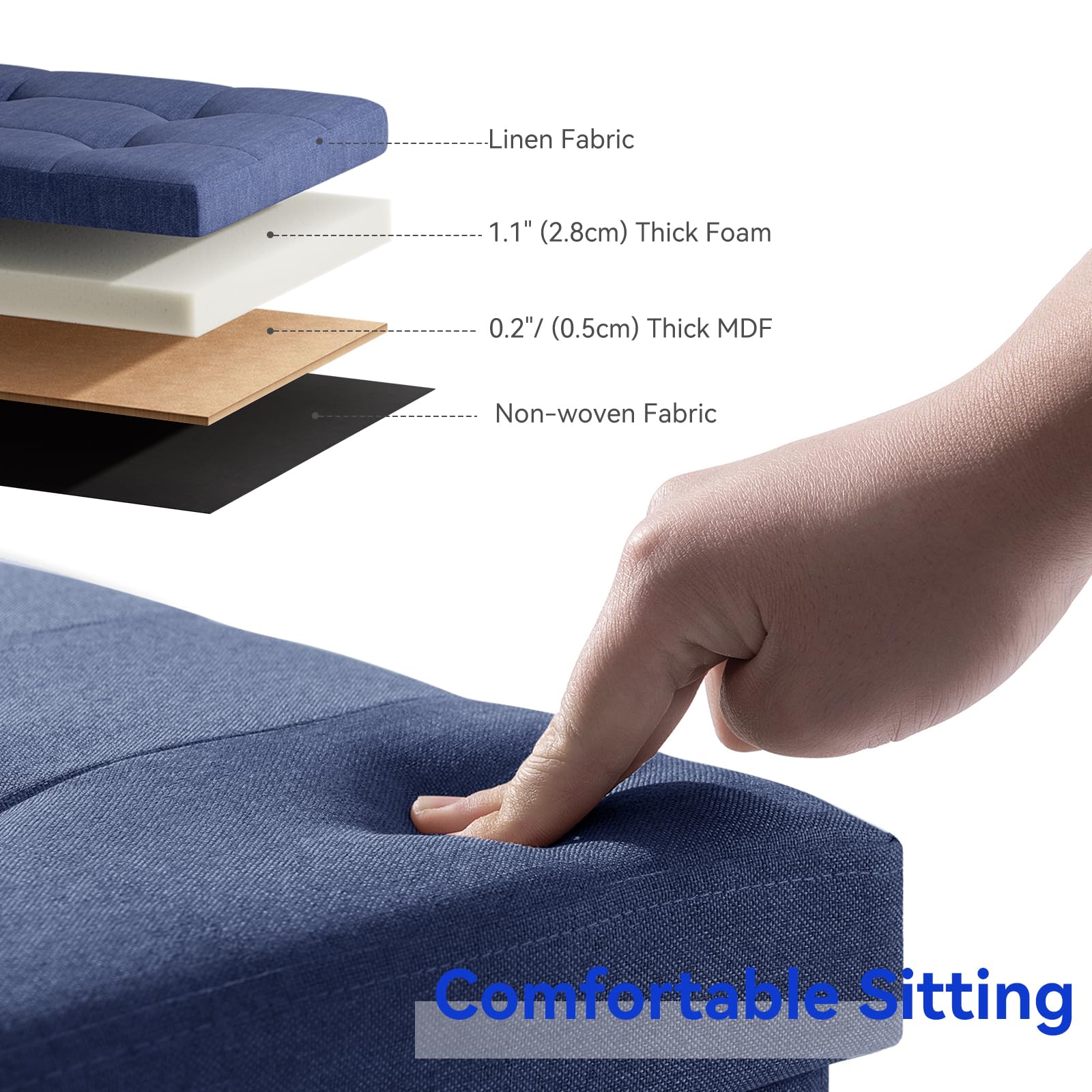 BRIAN & DANY Faltbarer sitzhocker Leinen Sitzbank mit Stauraum, Marineblau, 76 x 38 x 38cm