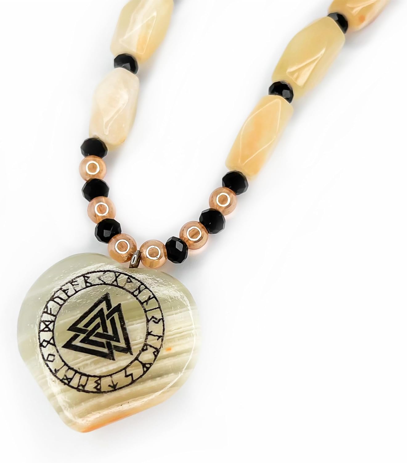 Generic IA Handicraft Viking Necklace for Men & women pure onyx green stone Viking Necklace Norse Viking Jewelry Gifts for Men Women, viking compass Wooden box included