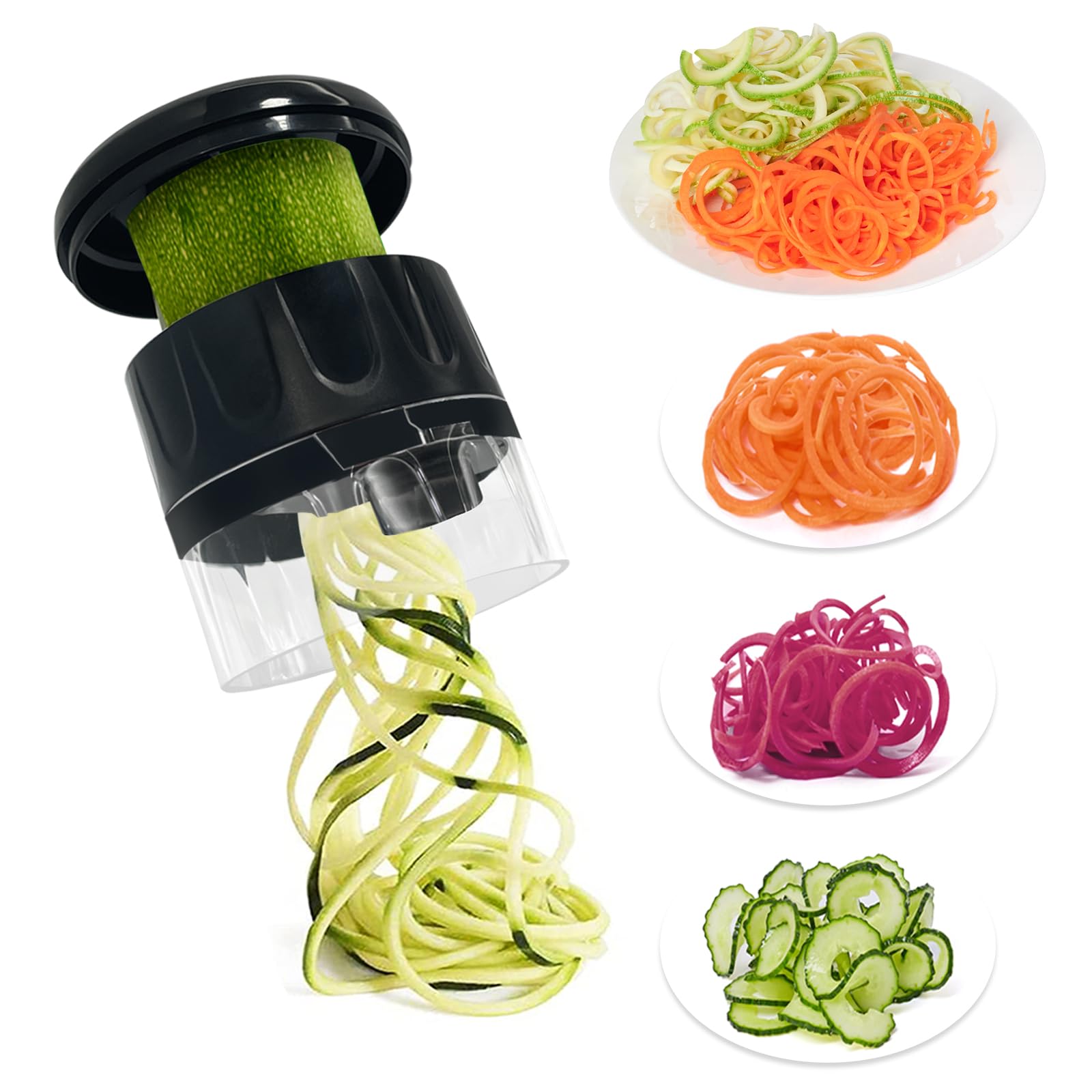 GLADICER Handheld Spiralizer, 3-in-1 Spiralizer for Veggie Noodles with Comfort Grip, Durable Stainless Steel Blades, Perfect for Zucchini, Carrots, & More, Portable Kitchen Tool(Black)