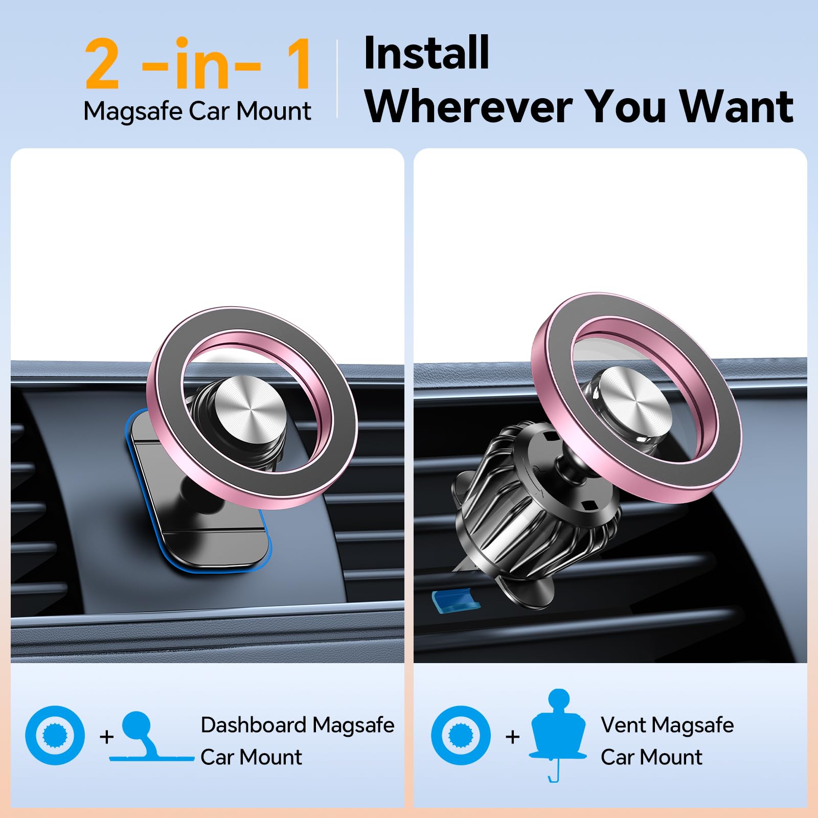 Coolpow Porta Cellulare Auto con Magsafe【20 Potente Magnetico 】 Supproto Telefono Auto Magnetico【360°】 Porta Telefono AUto Per Il Cruscotto & Presa d'Aria Automobile Compatibile con iPhone 17,Rosa