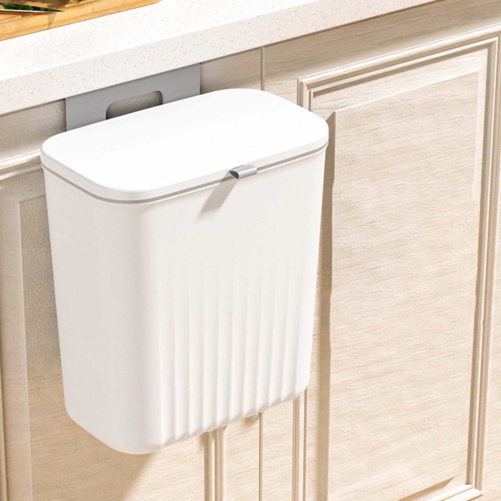 12L Kitchen Compost Bin Countertop or Under Sink Hanging Small Trash Can with Lid for Closet/Bathroom/Bedroom/Office/Camping Compost Bin w (White)