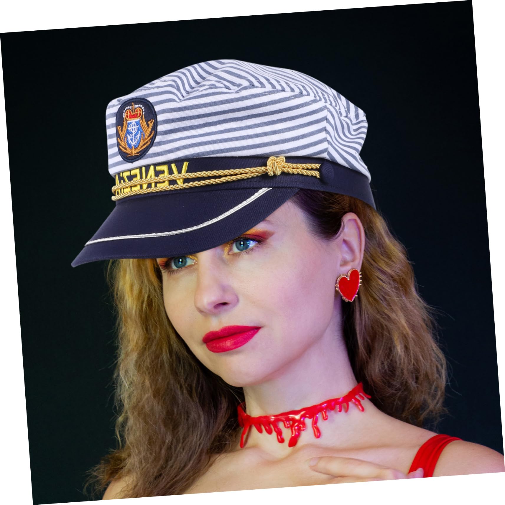 Didiseaon Cappello da Marinaio Cosplay 2 Pezzi in Cotone, Regolabile | Visiera Curva, Ricamo Blu a Righe, per Party e Viaggio, Taglie Adulto 58cm e Bimbo 54cm