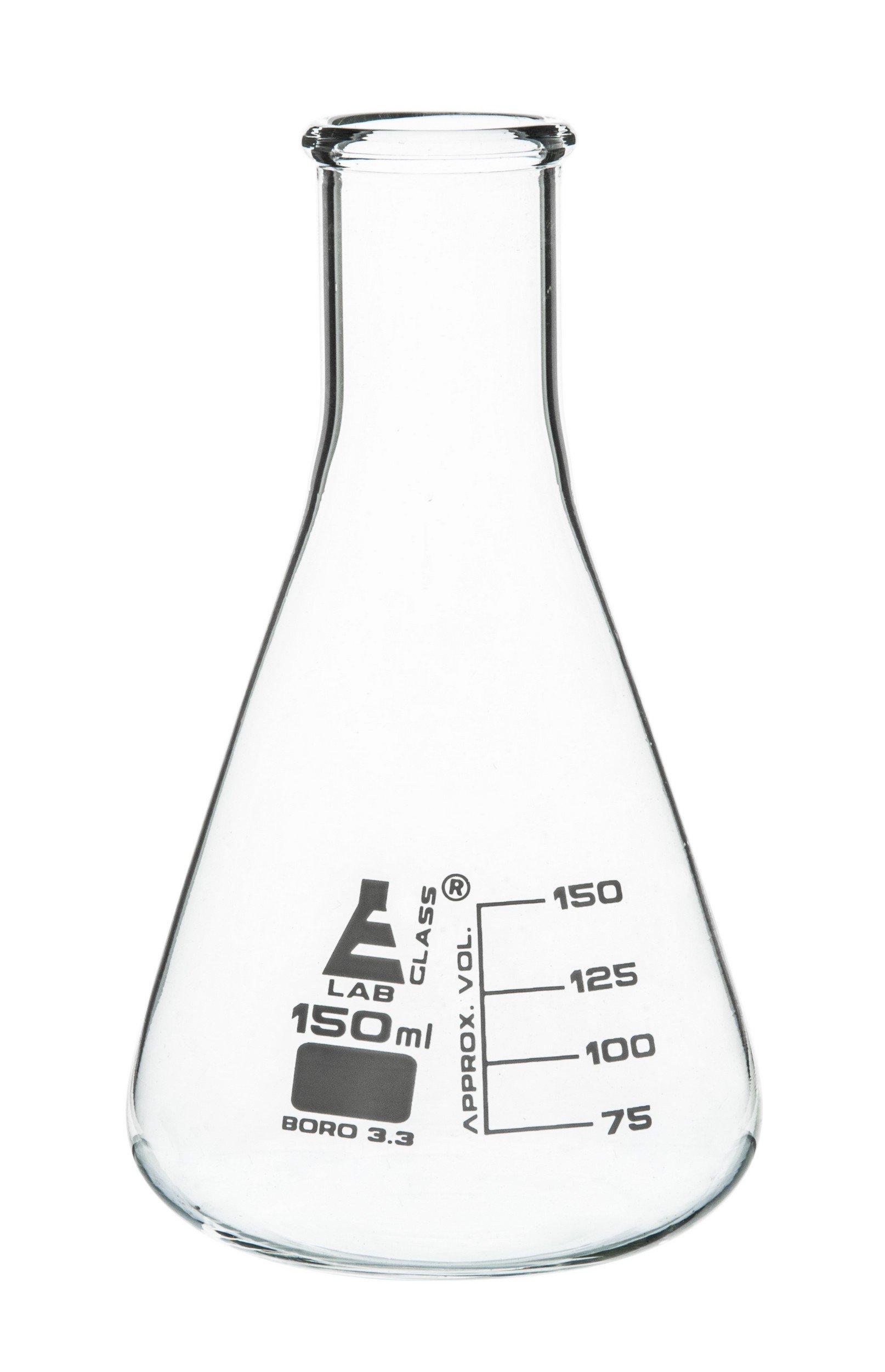 Eisco Labglass CH0424E 150 ml Conical Flask, Erlenmeyer, Narrow Neck, 3.3 Borosilicate Glass, Pack of 12-image-49