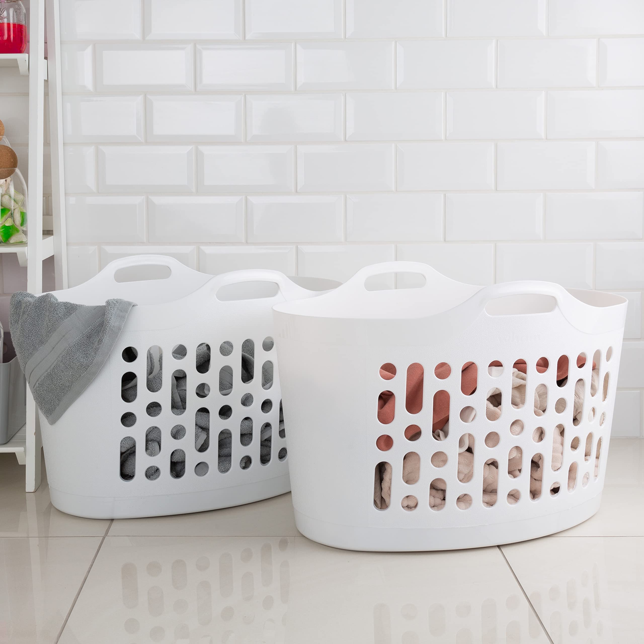 2 x Wham 50L Plastic Flexi Basket Ice White