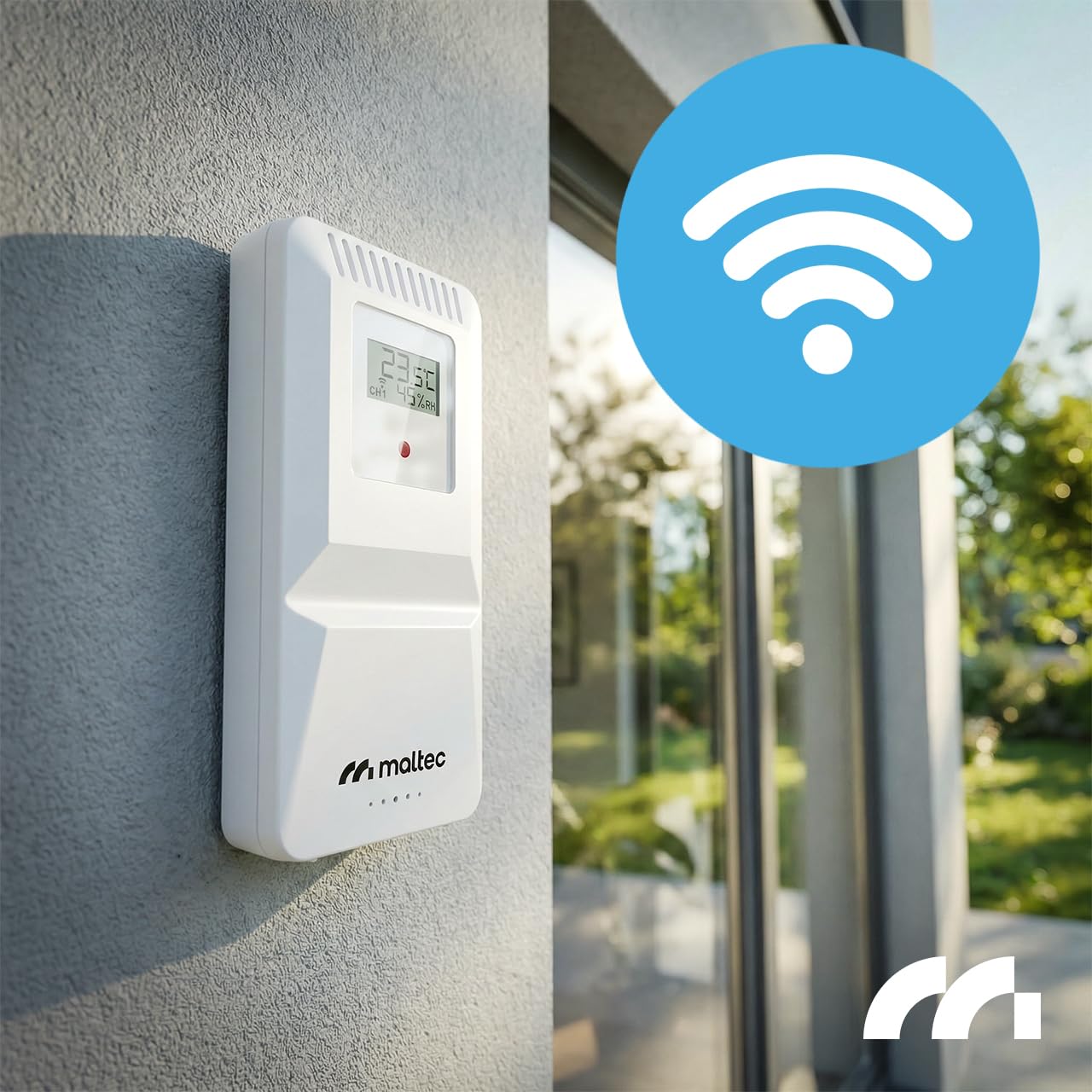MalTec radiowa stacja pogodowa z czujnikiem zewnętrznym, termometrem, barometrem z aplikacją Sensor Daily5000M, prognoza pogody i fazy księżyca, kolor czarny