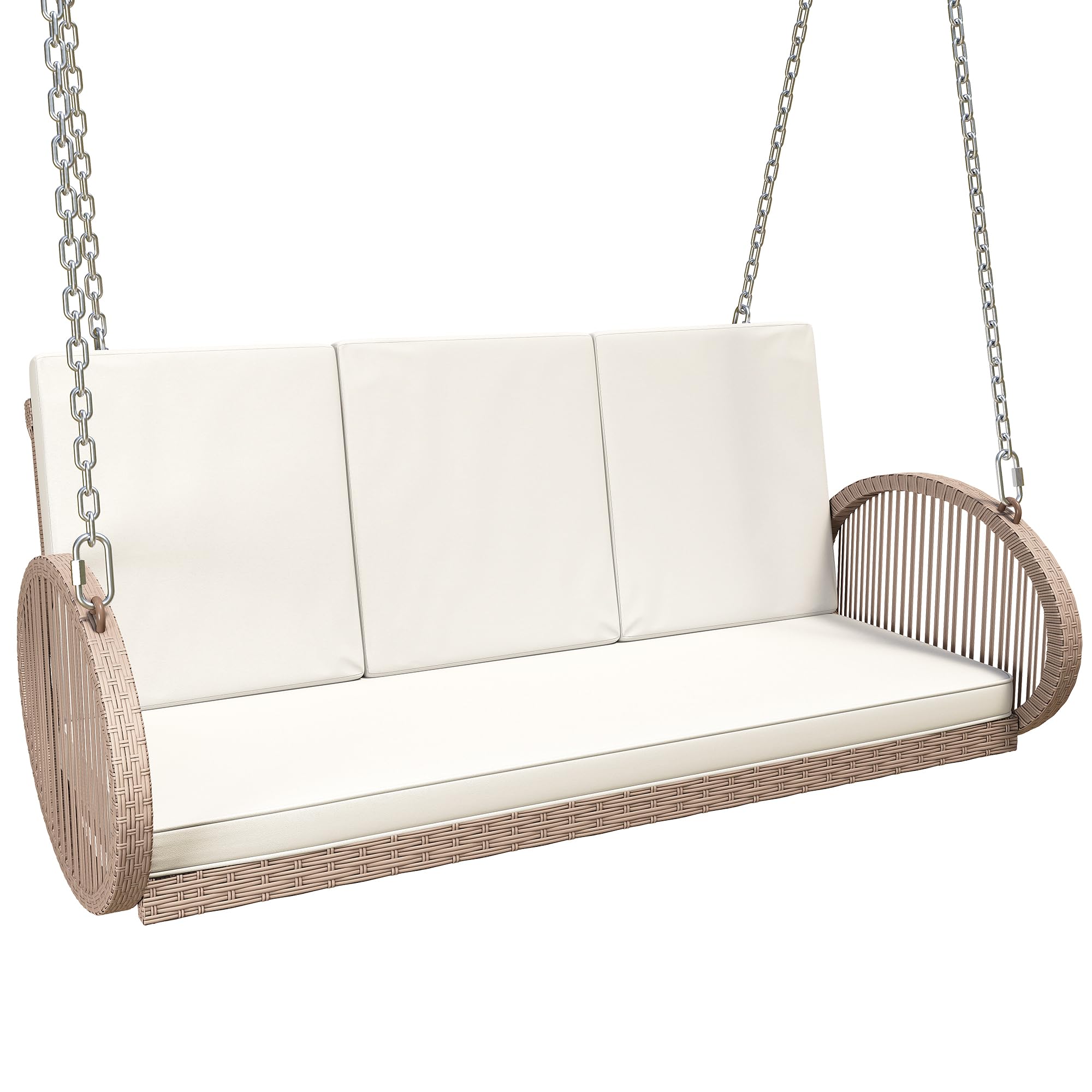 YITAHOME Hanging Porch Swing Chair Sits 2 People, Patio Swing Lounge Chair, 1 Seating & 2 Back Cushions with Removable Covers, Weight Capacity 530lbs, for Garden, Balcony, Living Room, Backyard, Beige