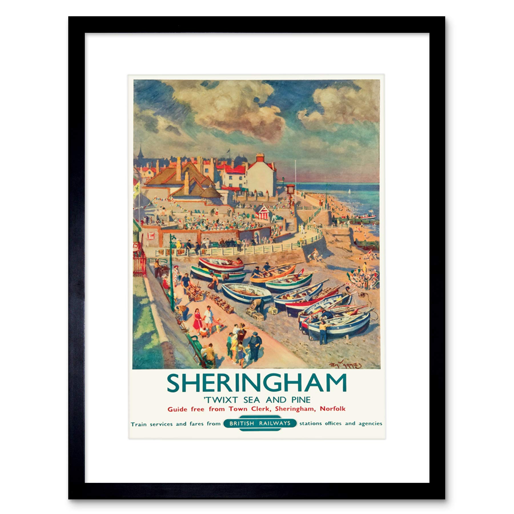 Wee Blue Coo Travel Sheringham British Railways Seaside Boats Tourists Framed Wall Art Print