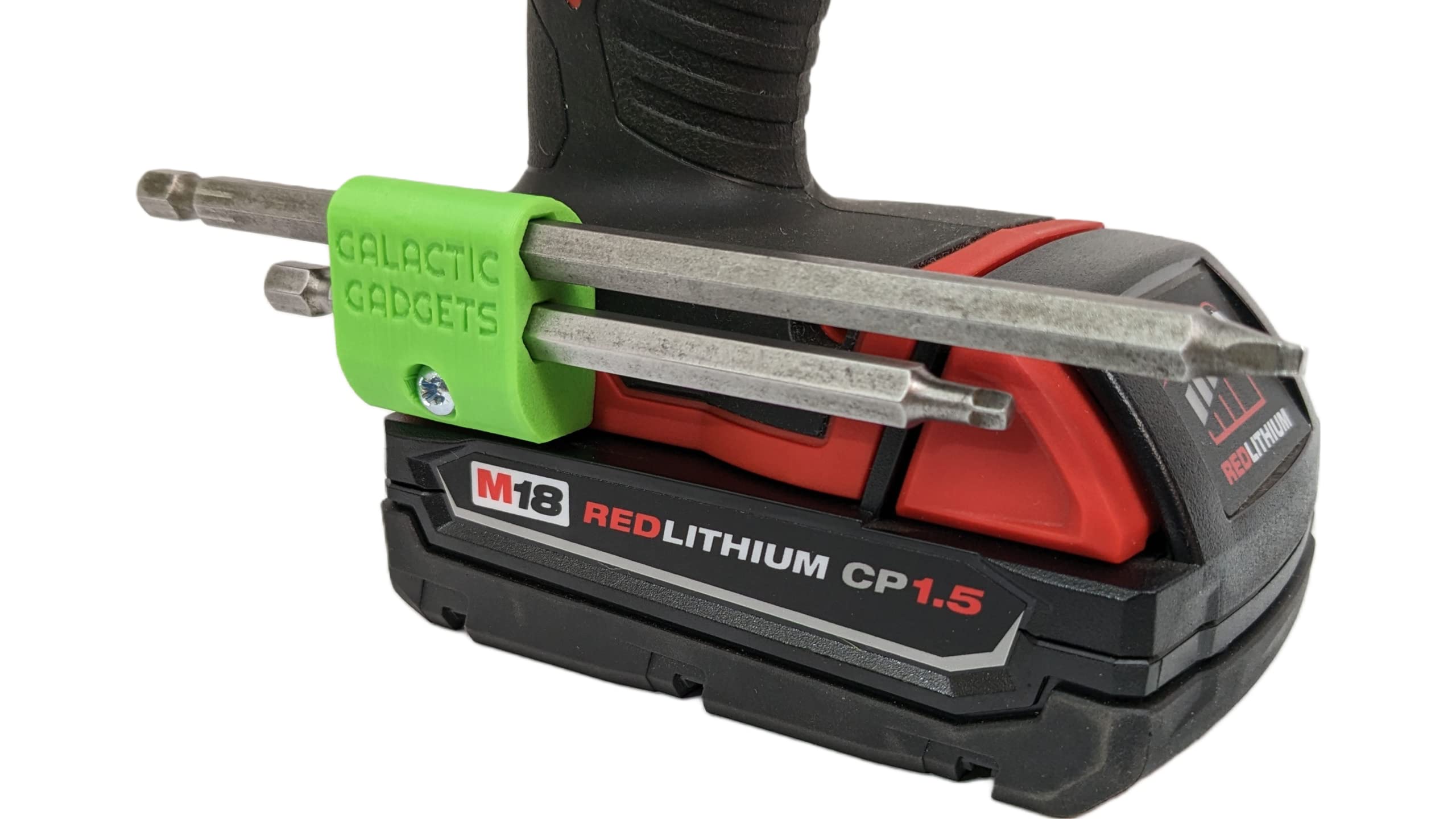 MAGNETIC Bit Holder for Milwaukee M18 Drill - Side Mounted - Strong Magnets - Low Profile Design - Galactic Gadgets (Green)