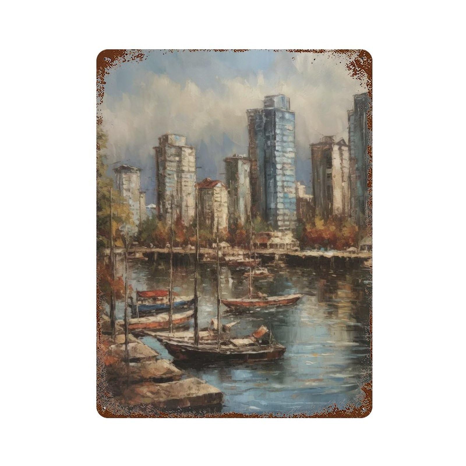 Vancouver City Canada Vintage Rust Metal Sign 15.7"x11.8", Retro Wall Decor for Garage, Pub Or Kitchen