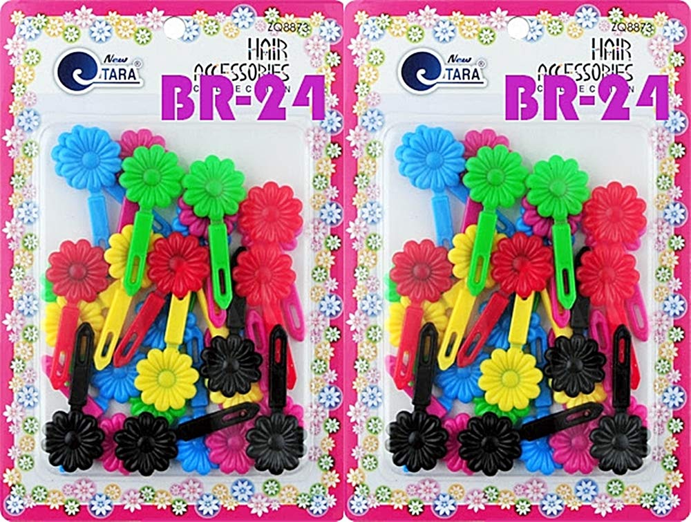 Tara Girls Self Hinge Multi Design Plastic Bow Hair Barrettes Selection Pack Of 2 (BR24)