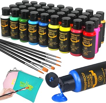 Colorful Leather Paint Set for Shoe,36 Colors 1oz for Leather Projects | Premium paint for bags, wallets, jackets & crafts. Waterproof, flexible, long-lasting; includes brush & palette.