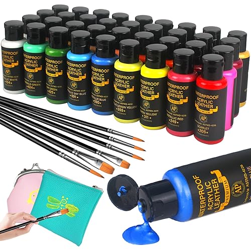 Colorful Acrylic Leather Paint Set, 36 Colors Leather Paint for Shoes| Leather Accessories | Premium Shoe Paint Kit for Sneakers | Bags | Purses | Waterproof, Flexible, Long-Lasting Sneaker Paint Kits