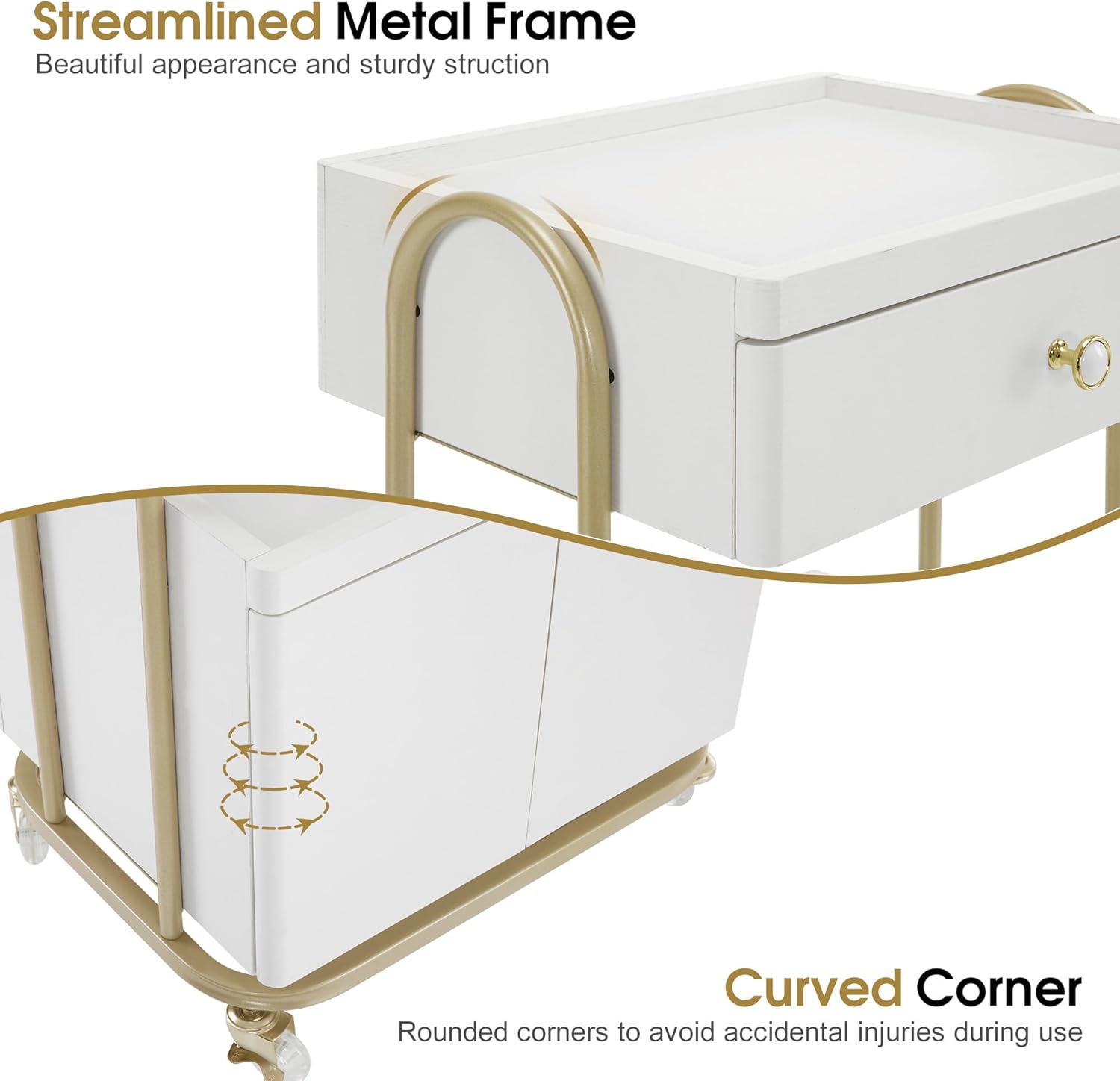 BarberPub Salon Trolley with Universal Wheels, Storage Rolling Cart with Drawer, Barber Shop Tool Organizer for Hair Stylist, SPA Metal Trolley for Storing Skin Cosmetics 2074 (White)