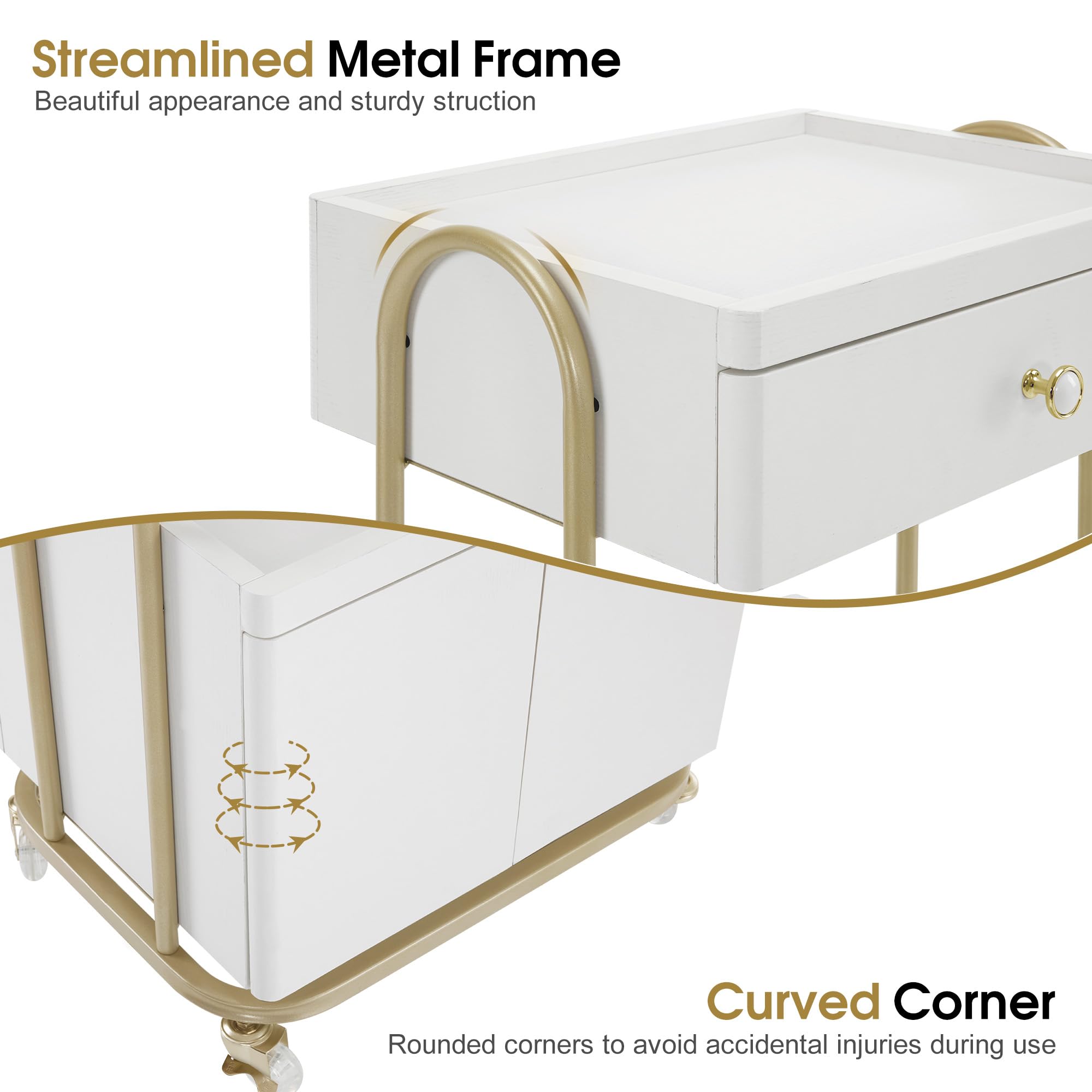 BarberPub Salon Trolley with Universal Wheels, Storage Rolling Cart with Drawer, Barber Shop Tool Organizer for Hair Stylist, SPA Metal Trolley for Storing Skin Cosmetics 2074 (White)