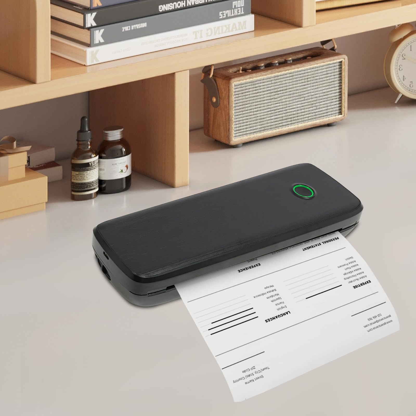 Impresora térmica A4 con Bluetooth, mini impresora portátil de 10 W, para oficina, hogar, escuela y viajes, 29 x 9 x 5,8 cm (negro)