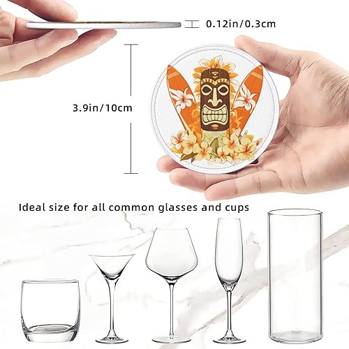 Miniatura 5 de 6 posavasos de cuero para bebidas con soporte Hawaii Aloha Tiki Juego de posavasos para mesa de bebidas para decoración de café y cocina