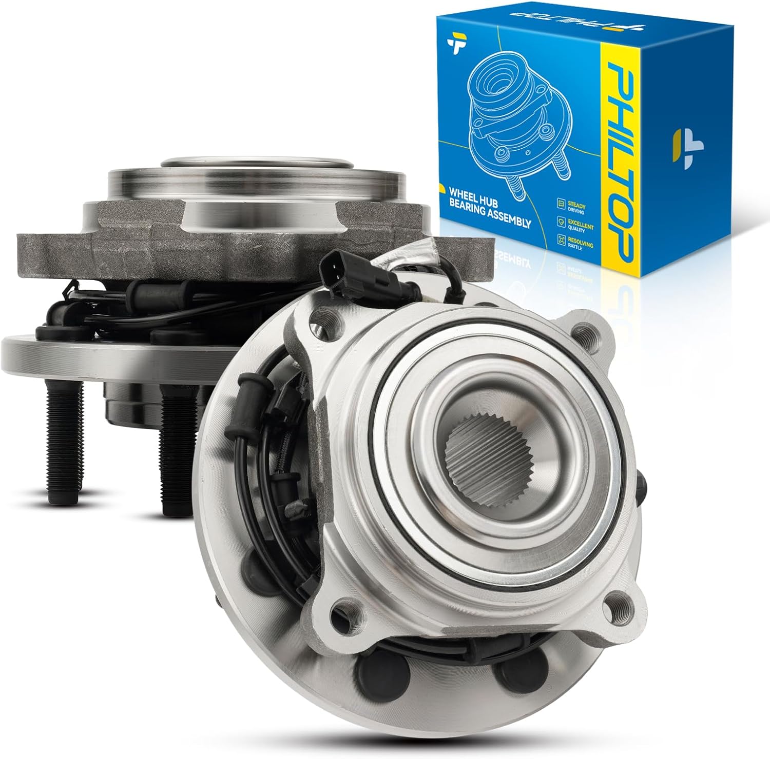 PHILTOP 515162 Front Wheel Hub Bearing Assembly for Ram 2500 2014-2018, 3500 2013-2018, Wheel Bearing 8 Lugs 2PCS w/ABS