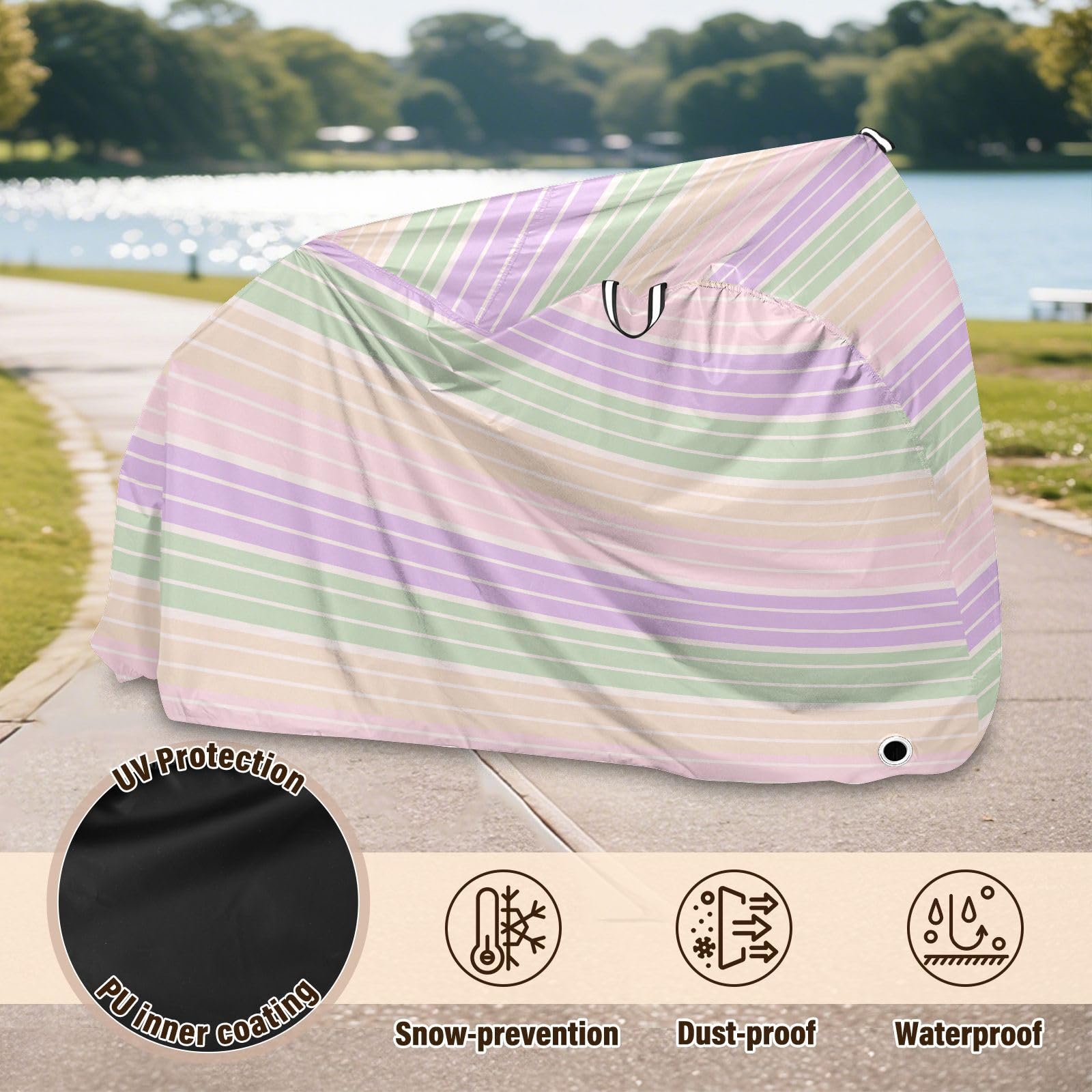 Housse de vélo d'extérieur imperméable à rayures vertes lilas beige
