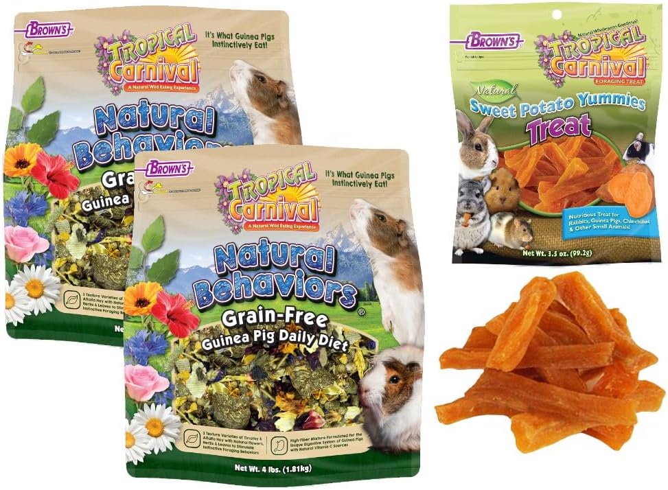 Tropical Carnival FM Brown's Natural Behaviors Grain-Free Guinea Pigs Bundle | Grain-Free Guinea Pigs Food 8lbs Natural Sweet Potato Yummies with Vitamin C Treat 3.5oz
