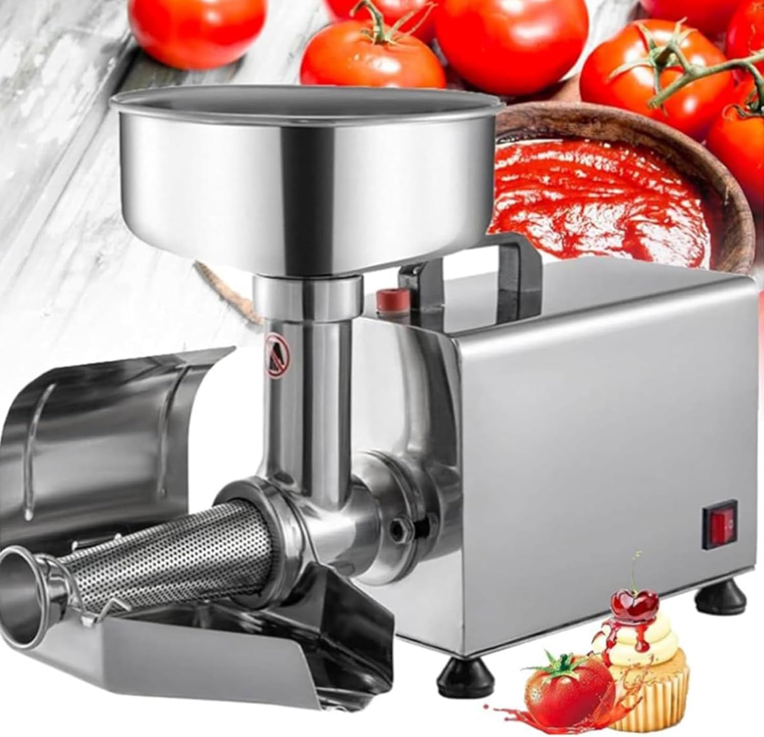 Electric Tomato Strainer,Commercial Stainless Steel Food Milling Press and Strainer Machine, for Canning Tomato Purees, Sauces and More,Easy to Assemble and Use