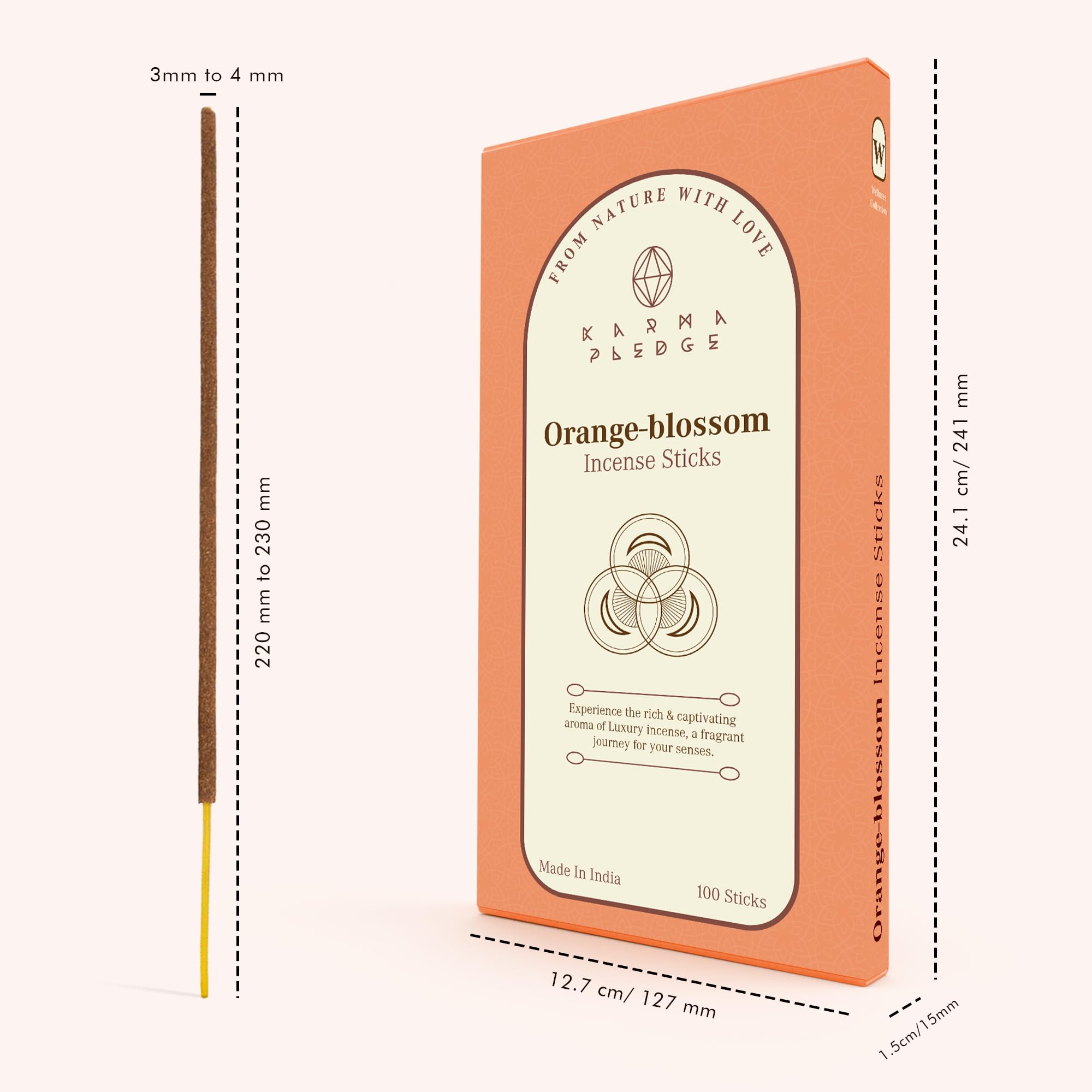 Orangenblüten-Räucherstäbchen, Bio handgetaucht, 100 Stäbchen mit natürlichen Kräutern & aromatischen Inhaltsstoffen, Brenndauer 45 bis 60 Minuten, Räucherstäbchen für Positivität, Meditation,