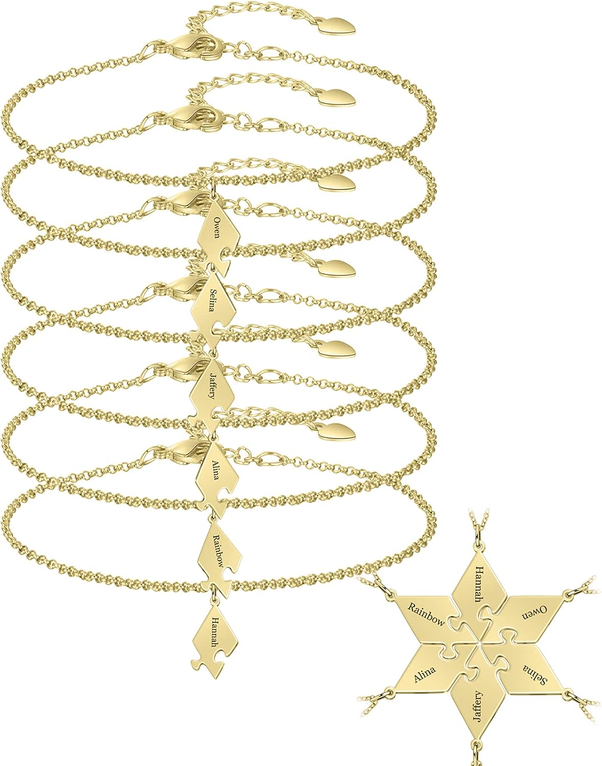 BAUMA AUTO Personalized Best Friend BFF Friendship Bracelet Puzzle Pieces Bracelet Set for 3/4/5/6/7/8 Pieces Matching Bracelet Custom Name Bracelet Sets