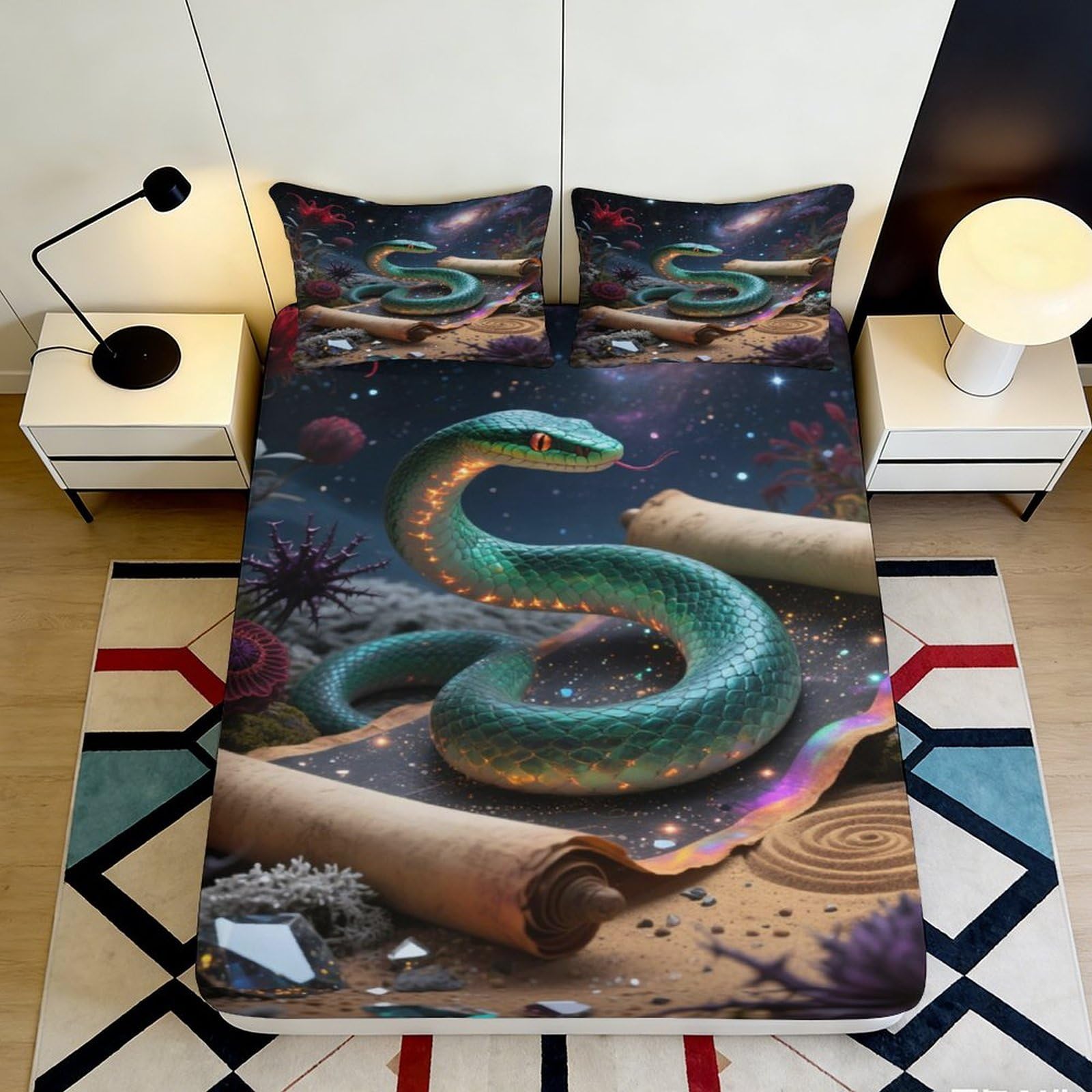 Jxqhbvmg Style-8 3D Printed Snake Pattern Fitted Sheet Microfiber Deep Pocket Non-Slip Snake Design Mattress Fitted Cover Soft For Bedroom Bedding 90X200x25cm